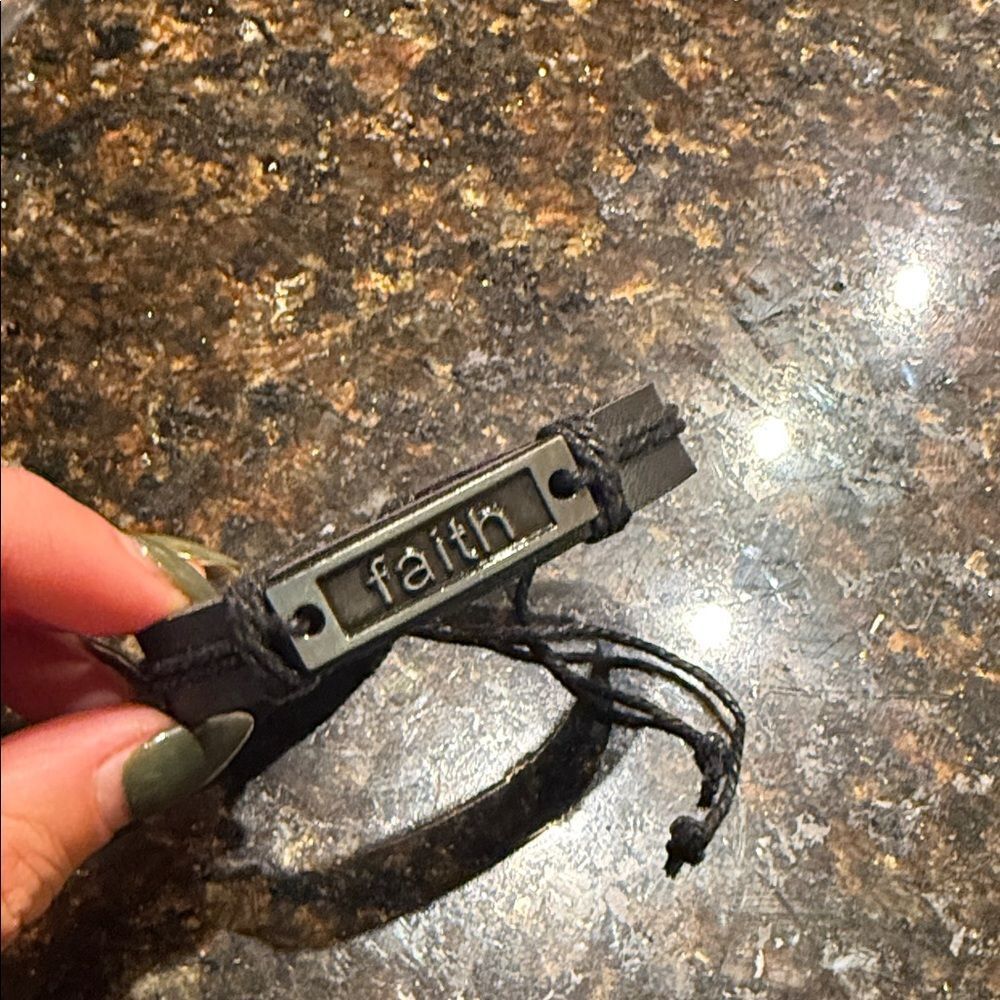 Black Faith Bracelet Leather Adjustable Tie Bracelet Sterling Silver BRAND NEW